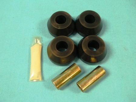 Strut Arm Bushings Kit: 1966-76 A-Body, 1965-74 B-Body, 1970-74 E-Body. Rapid acceleration and hard braking place varying loads on the suspension, and in some applications strut rods are employed to maintain proper alignment. Durable, responsive Polyurethane bushings are far superior to the OEM rubber components or parts, which typically have deteriorated. (Black)