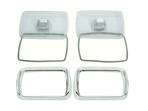 Front parking assemblies (pair).  Lens and chrome bezels for both sides.