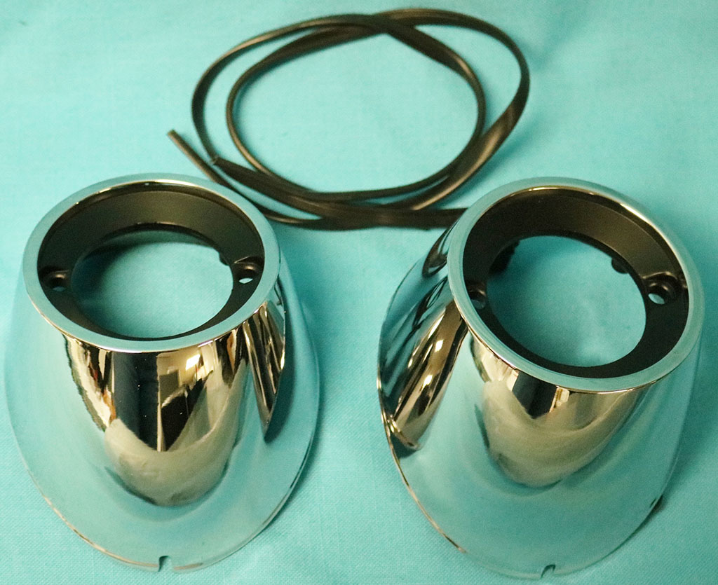 Short style backup bezels - Pair.  Best we can determine, production vehicles PRIOR to March 1969 used these short style bezels.  Production AFTER March 1969 looks to have the longer style backup bezels.