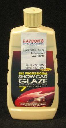 <b>Show Car Glaze:</b>  Outshines all other hand applied polishes, glazes, waxes, and sealants.  Restores a dazzling, deep, wet shine.  Does not dry white.  Safe & effective on all paint finishes.  Safe for use in the paint shop.  <i>Show Car Glaze - 16-ounce</i>