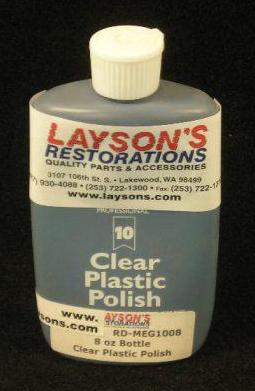 <b>Clear Plastic Polish:</b>  Safely restores optic clarity to all clear plastics.  Provides a static-free coating that repels dust.  Safe and effective on both acrylic and polycarbonate surfaces.  Ideal for cars, motorcycles, RV's, boats, & aircraft.  <i>8-ounce bottle.</i>