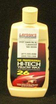 <b>Hi-Tech Yellow Wax:</b>  Premium yellow Carnauba was blended with silicones, polymers, and other waxes.  Adds richness and depth of color.  Provides ultimate high gloss protection to any previously cleaned and polished paint finish.  Available in liquid or paste.  <i>Hi-Tech Yellow Wax - 16-ounce</i>