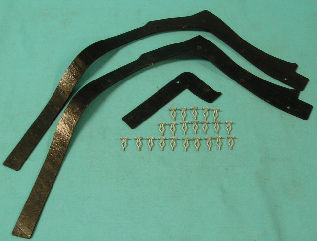 4 Piece Fender Shield Gasket (pair) - Dodge.  Reproductions of the gaskets that seal the head light area to the insides of the fenders.  This kit includes all necessary mounting clips.  Sold in pairs only.