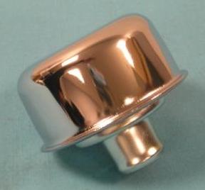 Chrome  Breather Cap with no vent tube.  Chrome push-on cap with 1.25" grommet hole (See Part #210135 or #210253 in oil breather grommets).  Aftermarket replacement