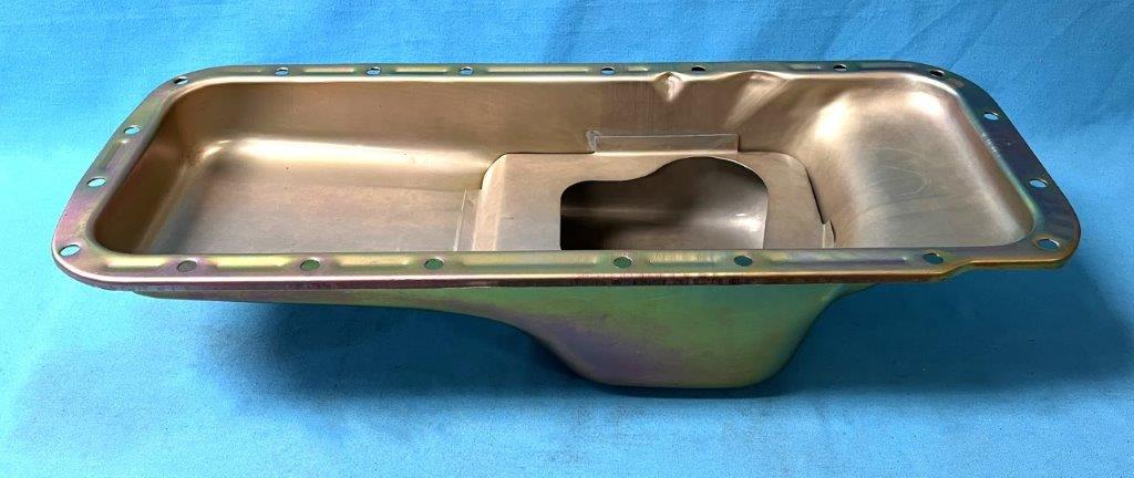 Reproduction Oil Pan, 1966 & Up  383, 426, 440 Big Block engines Unplated Version.   This pan does not have a notch to clear the steering linkage and the oil sump will interfere with the k-member on A and C Body cars.