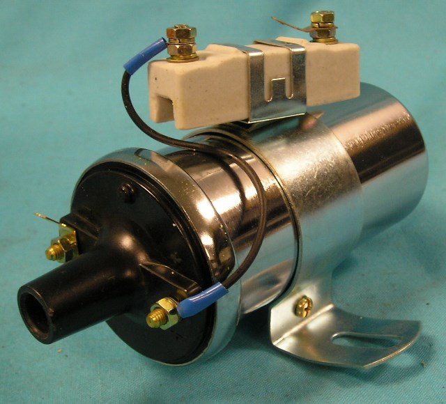 New Aftermarket Chrome Coil with chrome bracket and resistor with 60,000 volts.
