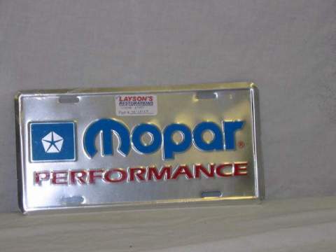 License Plate "Mopar Performance" - silver background with blue "Mopar" and logo and Red "Performance"