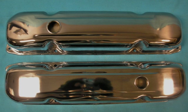 Valve Covers - Aftermarket chrome valve cover will add some sparkle to 1958-88 B/RB big-block engines (361, 383, 400, 413, 426, 440).  Big block valve covers with baffles. <u>Note:</u>  The chrome finish on these valve covers is not show quality - sold as a "Pair"