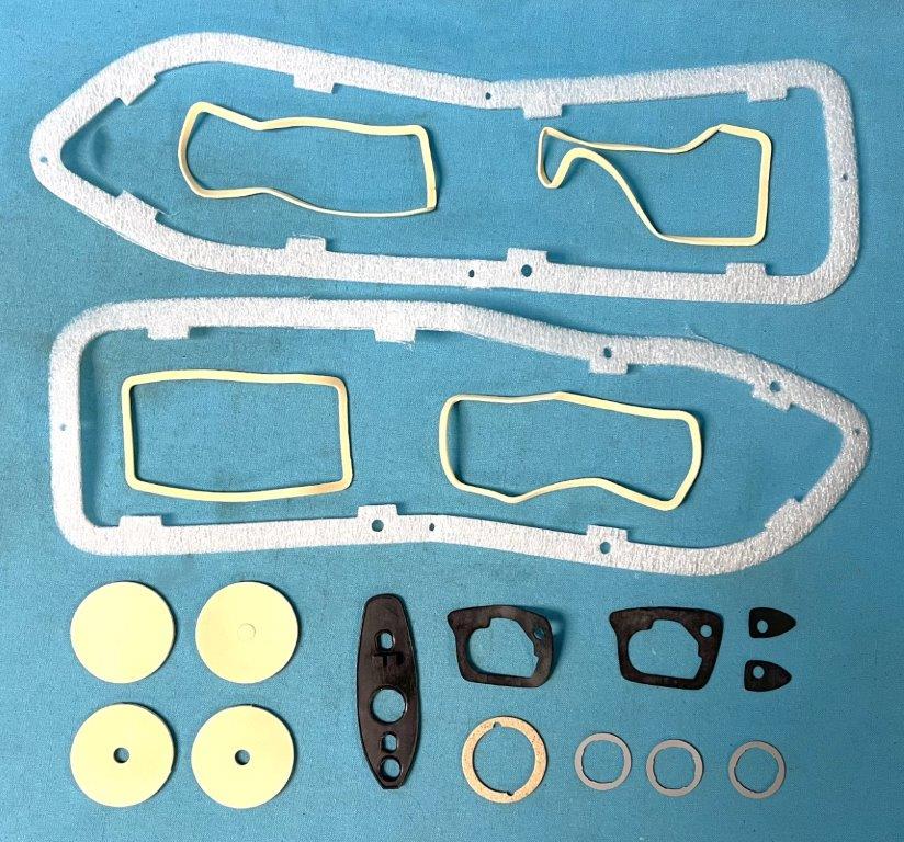Paint seal kit Rear bumper brace (4), tail light housing (2), side marker lens (4), door/trunk lock cylinder (3), door handle (2), antenna base (1), and mirror gaskets (1).