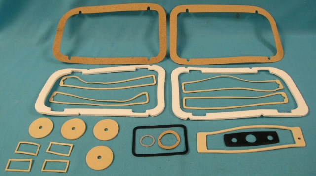 Paint seal kit Rear bumper brace (4), tail light housing (2), side marker lens (4), door/trunk lock cylinder (3), door handle (2), antenna base (1), and mirror gaskets (1).