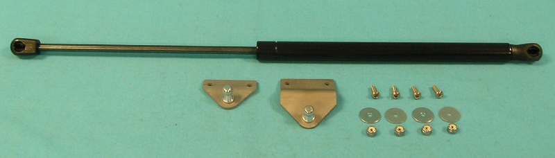 Trunk Lid Prop Strut Kit - Type B with brackets - This kit does require drilling holes in the trunk lid brace and inner quarter panel bracing.  The kit includes a new and unused, dampened, gas filled strut, special galvanized mounting studs, mounting hardware, detailed mounting instructions and templates for properly locating the four mounting holes. 

This kit includes stainless steel machine screws, flat washers and fiber lock nuts for attaching the mounting studs.  The detailed instructions describe installing the mounting studs and gas piston.