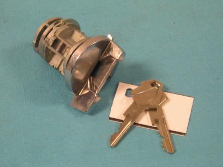 Ignition lock cylinder and keys. Aftermarket replacement for models without tilt or telescopic steering column.