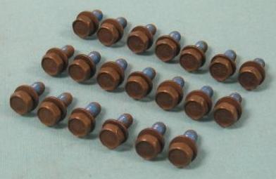 Oil Pan Bolt Set, All V8s
Complete set of new Chrysler bolts needed to mount the oil pan on all V8 engines (including 426 Hemi).  All bolts include captive washer and special nylon insert (to prevent loosening).  Bolts measure 5/16"-18 x 9/16".