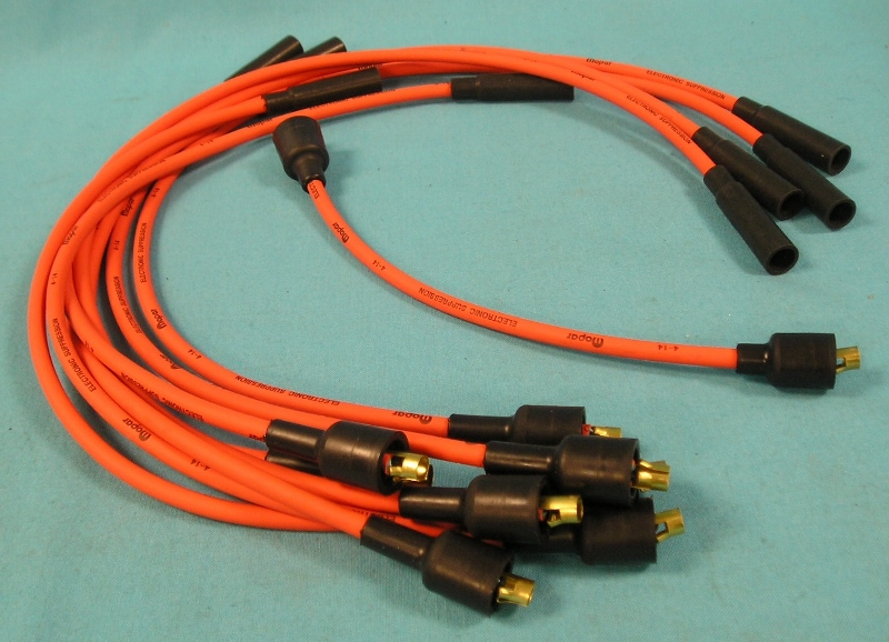 Plug Wire Set - Late 1971-and-later small-block engines with electronic ignition.  New Orange wires. Chrysler replacement.  These have the proper length to each wire unlike others on the market