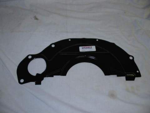Dust shield.  Fits LA small-block models with A-727 transmission.  Starter to bellhousing seal (#TM-892915) not required. -Small Block
