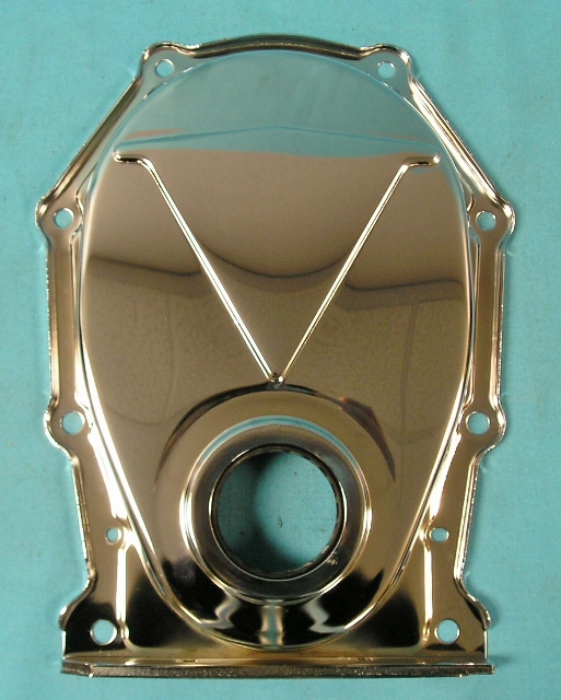 Timing cover 1958-78 big block (chrome) - New Chrysler chrome timing chain cover.  Fits all B/RB big blocks and 426 Hemi.