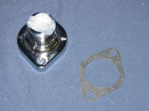 Thermostat Housing  V8 engines.  This new Chrysler housing is chrome-plated.  Includes gasket and 2 chrome-plated bolts.