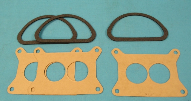 Six-pack carburetor and air cleaner gasket set. This set includes 3 air cleaner gaskets and 3 carb. to intake gaskets.
