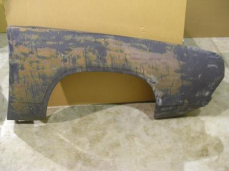 Passenger front fender - Blue.  Prior damage repair at front of fender - near nose.  Holdes drilled in panel to pull out prior damage has been done.  West Coast fender.