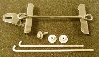 Battery Hold down package (no tray included) - Battery Hold Down packages only. This is the j-bolts, nuts and the cross piece that is HD powder control. These can be purchased here separately and not as a part of "Kit". This kit for only cars with bolt hole on the inner fender 
                                                            (1972 could be #WO-BHD04 with no tab)