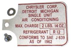 A/C data tag for RV-2 compressors.